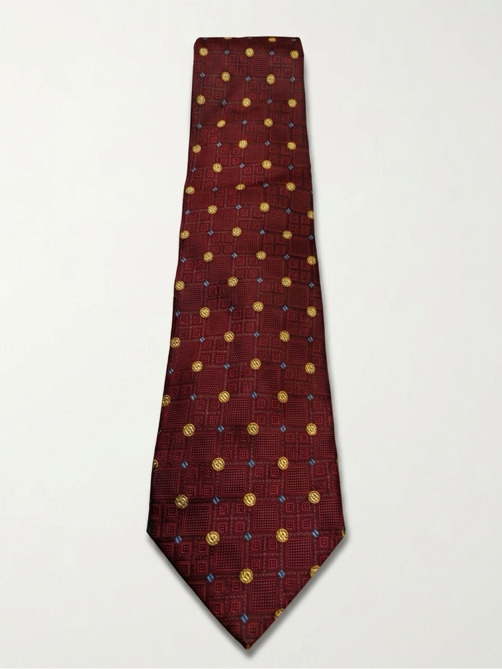 Luciano Barbera-Geometric NeckTie with Gold Dot Motif-Burgundy